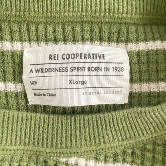 REI Thermal Waffle Knit Striped Top Women’s XL Green Long Sleeve 100% Cotton - Picture 4 of 6